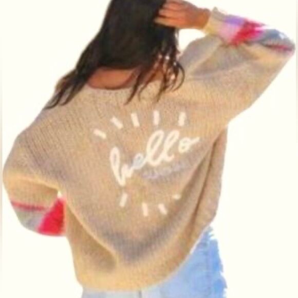 SALTWATER LUXE Colorful Knit Sweater with 'Hello SunShine” on back Design!  NWT! - Picture 1 of 8